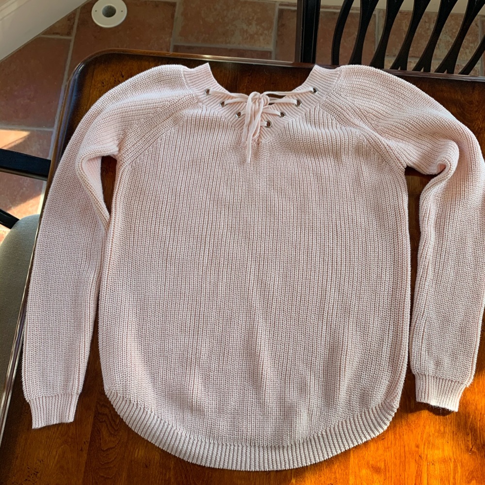 Lulus Welcome Home Peach Lace-Up Sweater